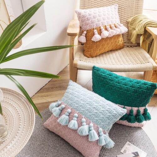 Drop Shipping Knit Cushion Cover Nordic Style Pillowcase Tassels Square Pillow Cover 45x45cm Home Decoration