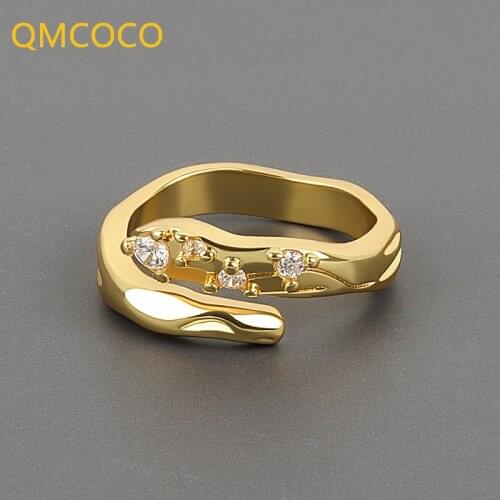 QMCOCO 2021 New Style 925 Silver Twisted Zircon Geometric Rings For Women Simple Tredny Vintage Party Jewelry Gifts