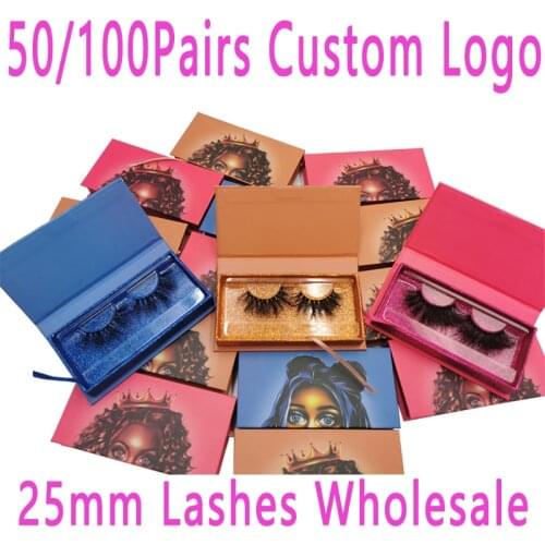 50/100pairs Mink Eyelashes Bulk 25mm Dramatic Long 3D Mink Lashes Makeup Luxury 25mm Lashes Wholesale False Eyelash Custom Logo