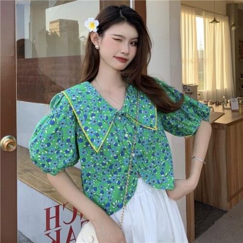 Shirts The New Korean Version of Loose Floral Blouse Was Thin Short Shirt Design Niche Short-sleeved Summer Blouse