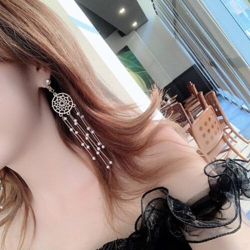 Tassel Clip Earrings Extra Long Big With Pearl Dangle Drop Clip On Earring Without Piercing Ladies Kpop Korean Jewelry For Women