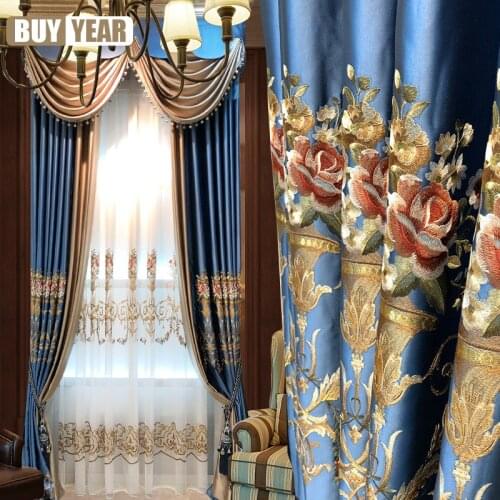 European Type of Chenille Embroidery Jacquard Light-shielding Curtains for Living Dining Room Bedroom atmosphere luxury curtain