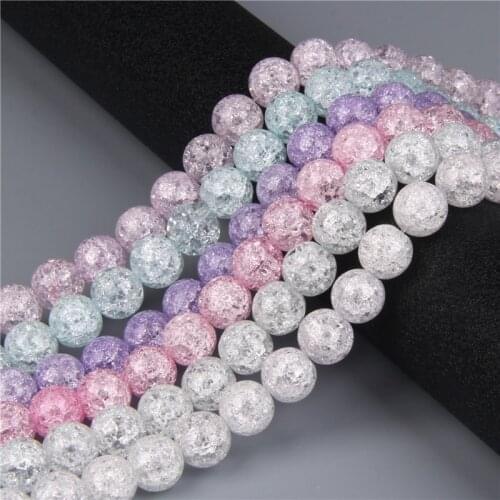 Synthetic Colorful Cracked Quartz Natural Stone Beads Beads For Jewerly Making loose Round Popcorn crystal glass Beads Wholesale