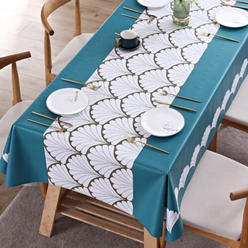 PVC Blue Solid Checkered Waterproof Tablecloth Printing Table Cover Plastic Oil Resistant Home Wedding Table Cloth