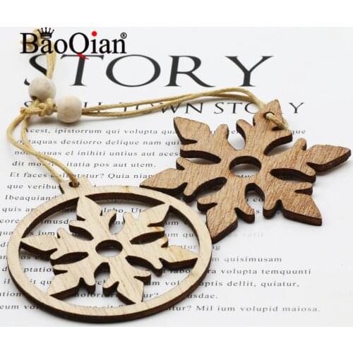 Natural Wooden 12pcs/Box Snowflake Christmas Party Christmas Tree Ornaments Diy Wooden Home Holiday Decoration Accessories