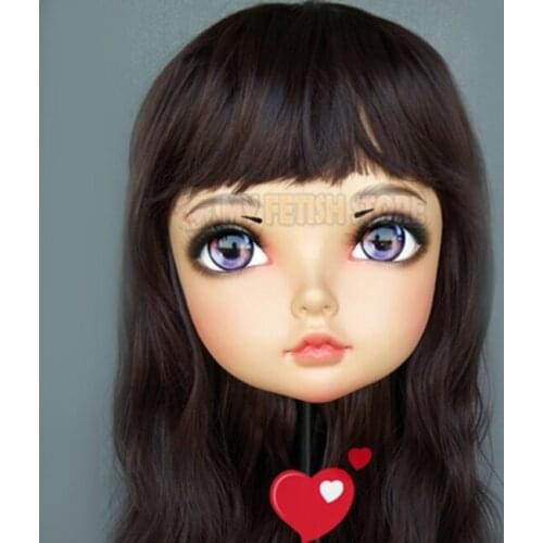 Tao-03)Female Sweet Girl Resin Half Head Kigurumi BJD Eyes Crossdress Cosplay Japanese Anime Role Lolita Mask With Eyes And Wig
