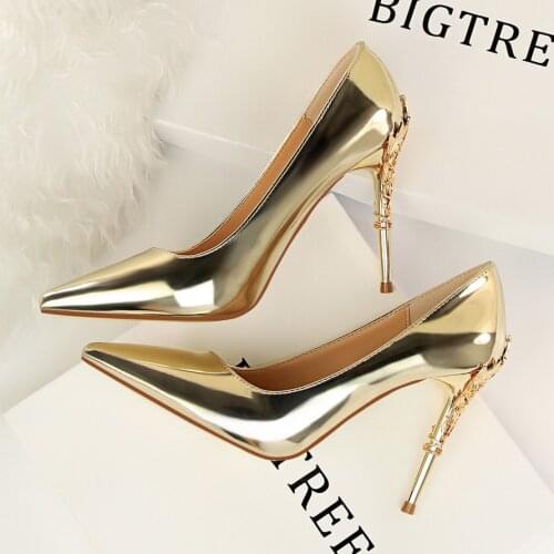 BIGTREE high heels women shoes metal color decorative pattern heels Female party wedding pumps fashion zapatos de mujer Summer
