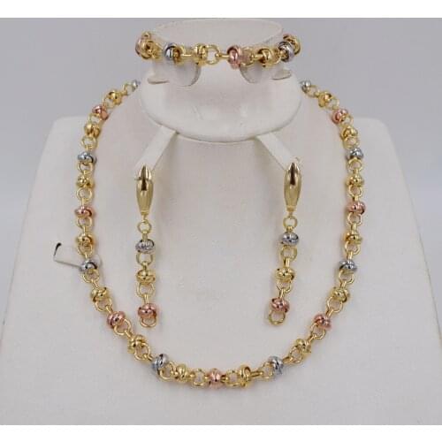 High Quality Dubai 3color Gold color Jewelry Set For Women african beads jewlery fashion necklace set earring jewelry