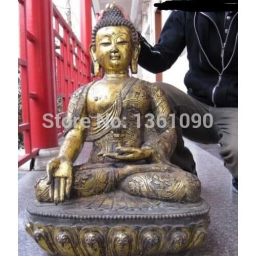 Xd 00834 31 Tibet Buddhism temple Bronze Gild Sit Amitabha Sakyamuni Ru Lai Buddha Statue