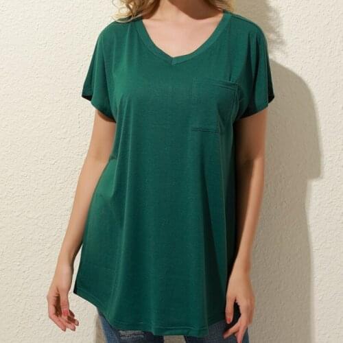 Tshirt Womens Casual Short Sleeve Loose T-Shirts Solid Color Tops V-neck Female Pullover Tops Summer Clothes