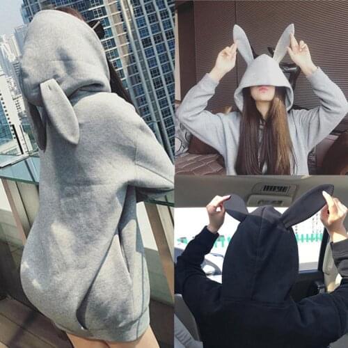 2019 Cute Fashion (Cotton + Spandex) All-match Women Solid Color Long Sleeve Warm Loose Hooded Hoodie Sweatshirt