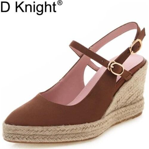 Size 31-44 Wedge Heel Shoes Woman Sandalie Sexy Pointed Toe Slingback Pumps Ankle Strap Platfrom High Heels Wedge Pumps Shoes