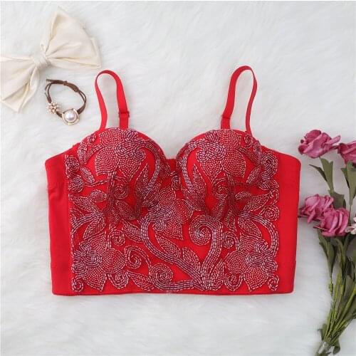 Korean Style Yoga Women Velvet Camisole Top Retro Beading Flower Underwear Slim Bras Sexy Nightclub Party Tank Tops Y1155