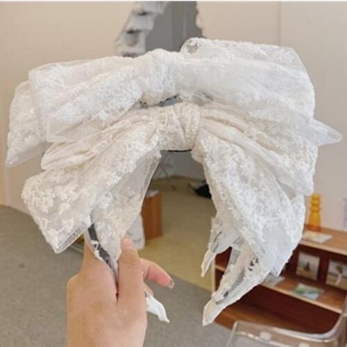 Double Layers Lace Bows Knotted Headbands for Ladies Elegant Headdress Women Retro Hair Accessories Solid Bowknot Hairbands