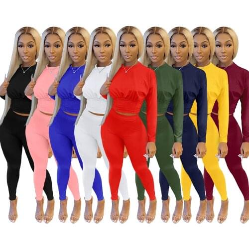 2021 Casaul Women Tracksuit Two Piece Set Sportsuit Solid Color Full Sleeve Shirt And Long Pants Matching Set For Autumn Clothes