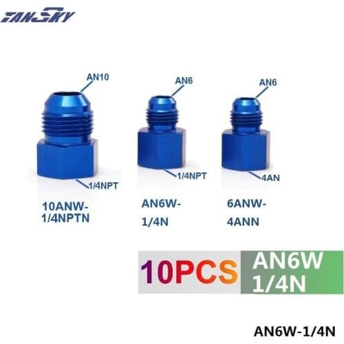10PCS/LOT Fitting Flare Reducer Female 1/4N to Male -6AN Blue Aluminum Nickel Plated AN6W-1/4N