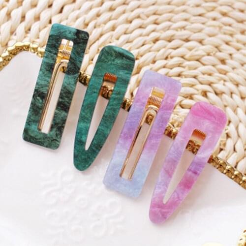 3PC/SET New Women Girls Acrylic Hollow Waterdrop Rectangle Hair Clips Tin Foil Sequins Hairpins Blue Barrettes Hair Accessories