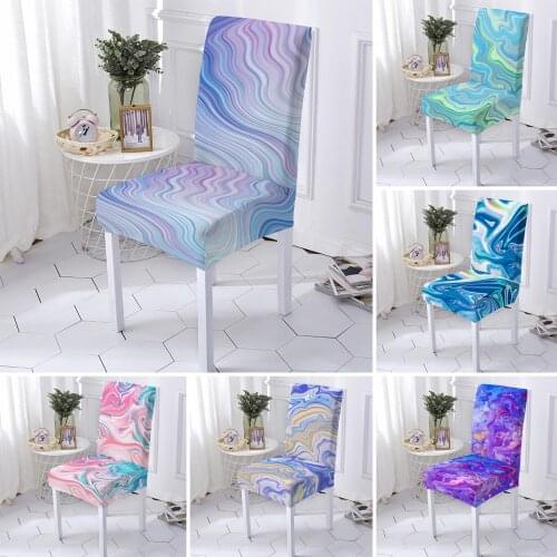 3D Print Elastic Chair Cover Spandex Stretch Chair Slipcover Marble Pattern Seat Cover Kitchen Dining Chair Cover for Home Decor