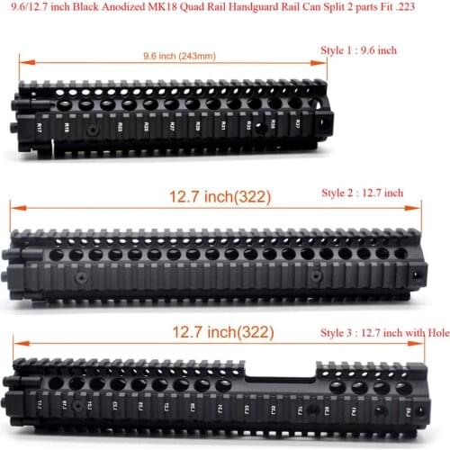 Aplus 9.6/12.7'' inch Quad Rail Handguard MK18 Style Picatinny Mount System_Black Anodized Can Split to Two Parts