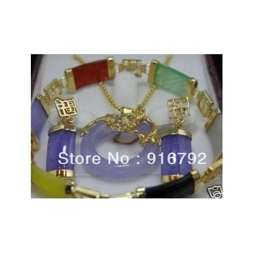 Free shipping ******Real natural stone pendant necklace earring bracelet set