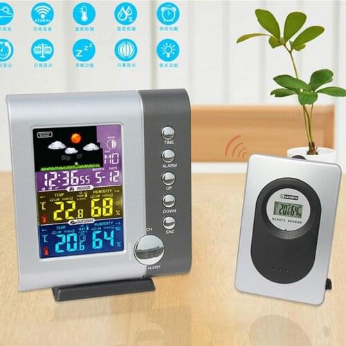 Digital Alarm Clock with Snooze Large LCD Display Wireless Color Forecast Station Temperature Hygrometer Household Clock