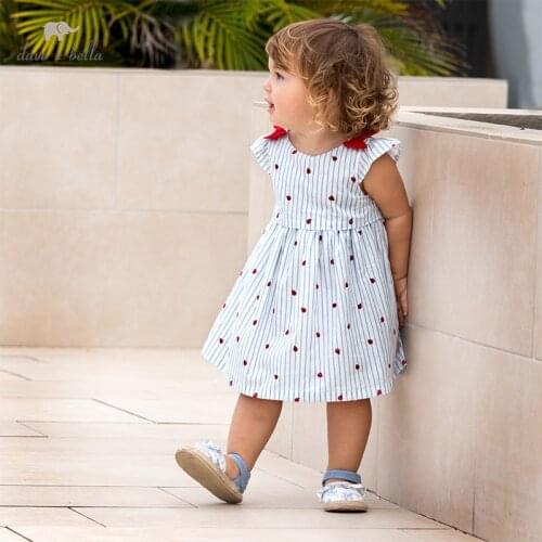 DB13130 dave bella summer baby girls princess bow striped cartoon dress children party fashion dress kids infant lolita clothes