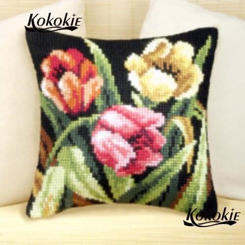 Decorative cushion handicraft embroidery yarn Cotton cushion mat embroider needlework kits flowers cross stitch pillow kits