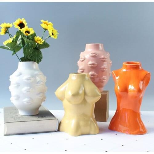European Creative Lips Broken Arm Vase Ceramics Artist Home Living Room Arrangement Flower Female Body Art Vase Decoration