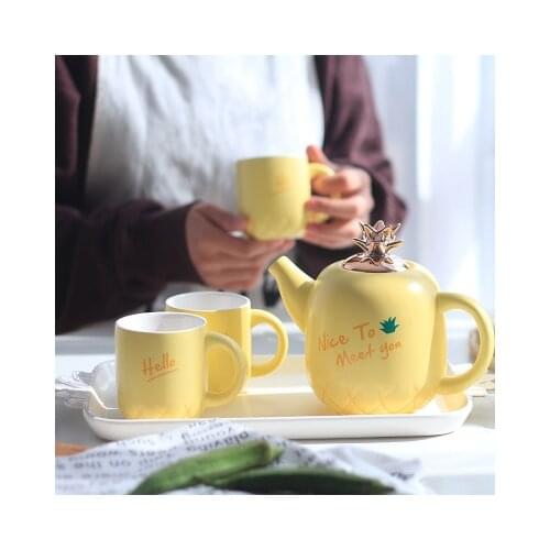 European Ceramic Pineapple Cold Water Bottle Tea Set Household Cute Cup Heat-resistant Bone China Water With Tray Teaware