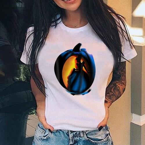 Disney Cinderella Pumpkin Carve Glow Graphic T-Shirt Casual Women Tee Shirts Fashion Streetwear Sasuke Summer Harajuku Tshirt