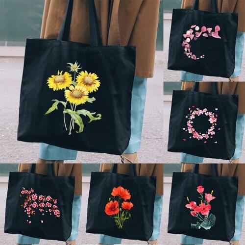 Sunflower Floral Art Print Canvas Shopper Bag Women Graphic Cotton Shopping Bag Flower Female Funny Zipper Beach Shoulder Bag