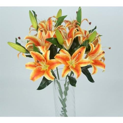 7Pcs Fake Latex Lily (3 heads/bunch ) 27.56" Length Simulation Real Touch Lily for Wedding Home Decorative Artificial Flowers