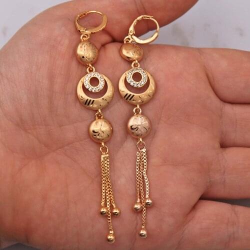 Trendy Gold Plated Copper Chain Drop Earrings White Zirconia For Women Fashion Jewelry Accessories Wedding Anniversary Gift