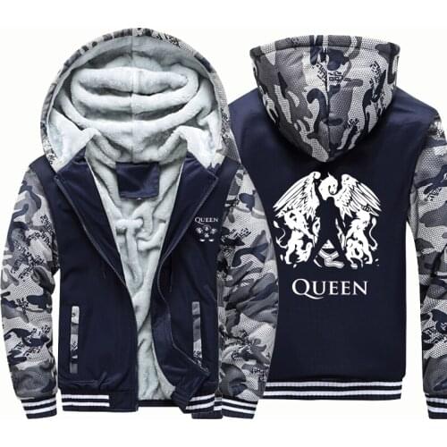 Queen rock band punk windbreak outwear coat men warm hoodie man thick Camouflage Sleeve causal winter Jacket hoody men clothes
