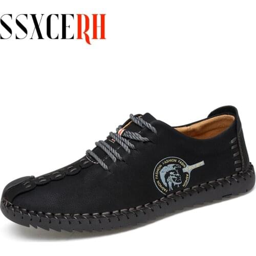 New Brand Men Flat Loafer Classic Split Leather Casual Shoes For Men Hot Sale Hand Made Moccasins Shoes Office Driver Shoes 47