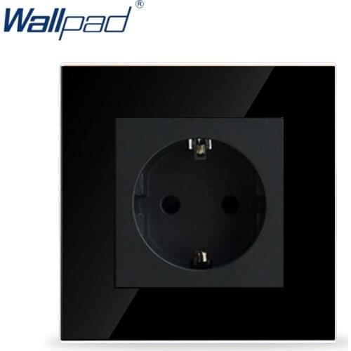 Hot Selling Wallpad Smart Home Black Tempered Glass EU European Standard 86*86mm 110-220V 16A Plug Electrical Wall Socket
