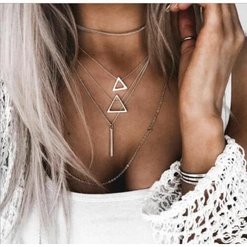 KSRA New Bohemia Triangle Pendant Multi-layer Necklace For Women Fashion Simple Holiday Beach Choker Necklaces Jewelry Wholesale