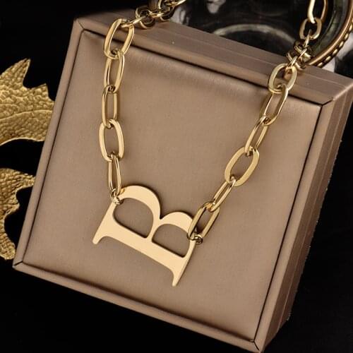 Colorfast 316L stainless steel necklace, simple atmospheric letter horizontal B pendant, hip-hop fashion womens gift jewelry