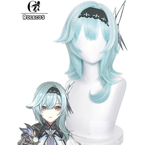 ROLECOS Genshin Impact Eula Cosplay Wig Game Genshin Impact Cosplay Light Blue Women Wig Synthetic Hair Heat Resistant