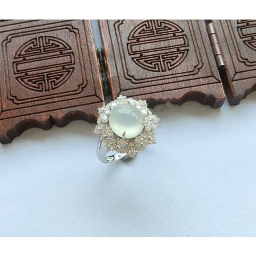 New original design natural chalcedony snowflake opening adjustable ring smooth shining charm ladies silver jewelry