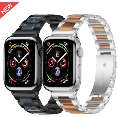 Metal + Resin Strap Compatible with Apple watch 44mm 42mm 40mm 38mm Luxury stainless steel strap for iwatch 6 5 4 3 2 1 SE band