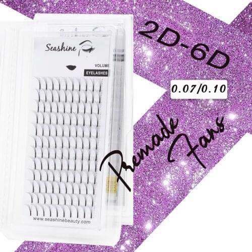 Seashine 1 Tray Long Stem Premade Fans Eyelash Extension 8-18mm 0.05 0.07 0.10 0.15 Russian Volume Lash Fans 2D-7D Premade Fans