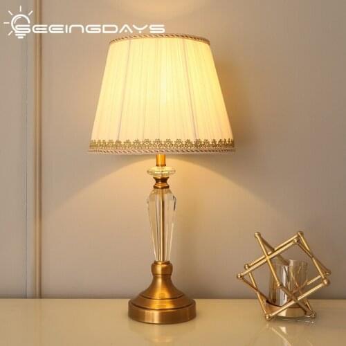 SeeingDays European Luxury Crystal Table Lamp for Living Room Simple Modern Study and Bedroom Warm Bedside Lamp