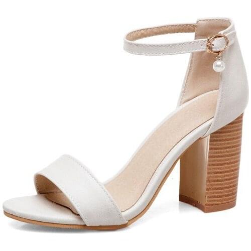 Big Size 11 12 13 14 15 16 17 18 19 high heels sandals women shoes woman summer ladies Pearl button toe High Heel Sandals