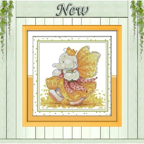 The happy baby elephant fairy animal painting counted Print on canvas DMC 11CT 14CT Cross Stitch Needlework kits embroidery Sets