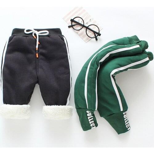 Boys baby warm pants winter children thicken letter sport trousers for boys plus velvet cotton warm long pants kids pants 0-3T