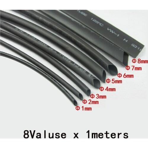 8meter/lot Heat Shrink Tube 1/2/3/4/5/6/7/8 mm Termoretractil Polyolefin Shrinking Assorted Insulated Sleeving Tubing Wrap Wire