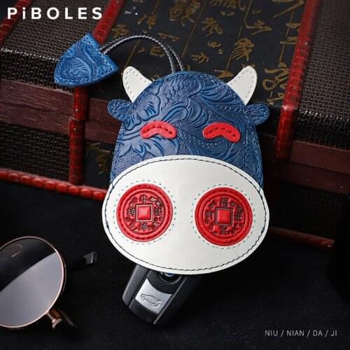 Vintage Genuine Leather Key Wallet Handmade Smart Key Holder Pouch Cute Cow Organizer Housekeeper Key Case Cover Keychain