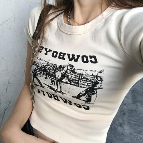 2021 Y2K Style Short Sleeve T-Shirt Letter Printing Round Neck Summer Casual Slim Fit Wild Crop Tops for Women Girls