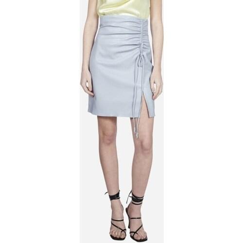 Women Faux Leather Short Skirt 2021 Spring Summer Irregular Pleated Lace-Up Slim Mini Skirts Outfit